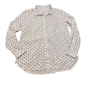 Garnet Hill Shirt Blue Floral Long Sleeve Button Up CollarOrganic Cotton Size 12